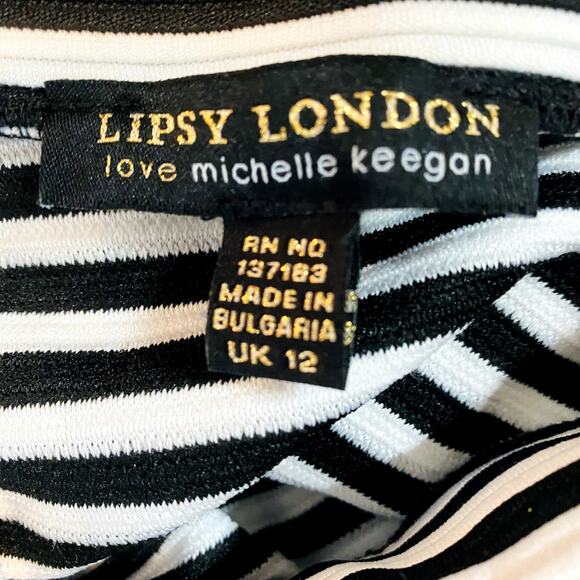 Lipsy London Elastic Waist Striped Pencil Skirt Black White Career Casual - 10 - Picture 4 of 4